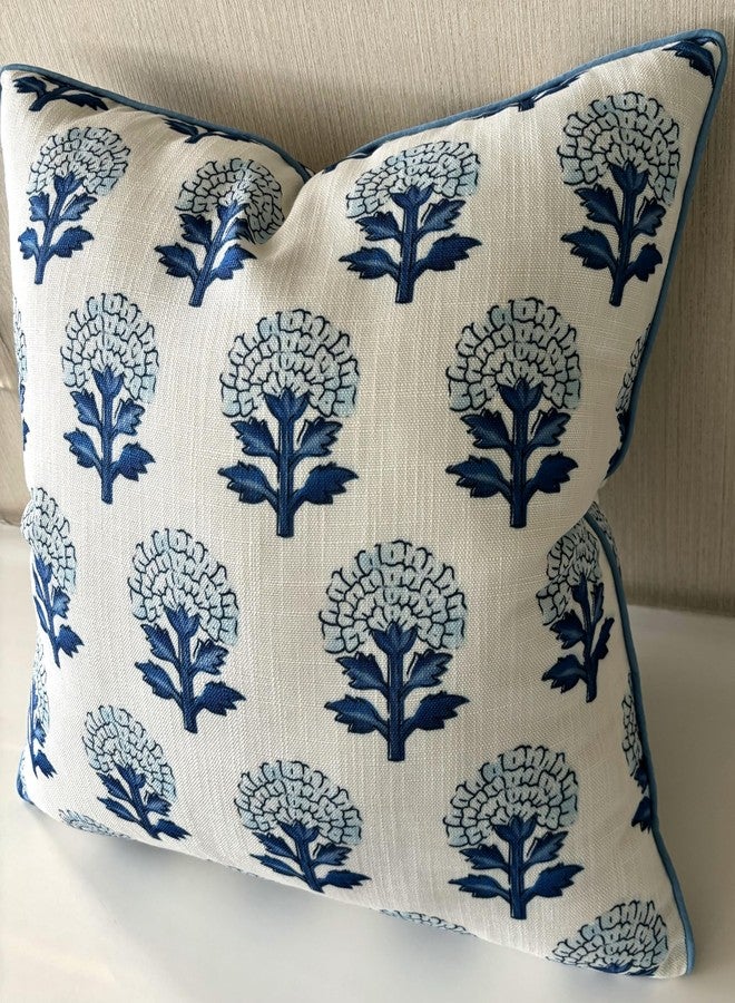 YugTex Babur Floral Printed Decorative Square Accent Throw Pillow Cover - Decor for Living Room, Sofa, Chair, Patio, Car, Balcony, Bench, Porch, Nursery, Office - 22x22 Inches, Blue - Image 2