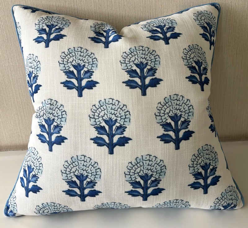 YugTex Babur Floral Printed Decorative Square Accent Throw Pillow Cover - Decor for Living Room, Sofa, Chair, Patio, Car, Balcony, Bench, Porch, Nursery, Office - 22x22 Inches, Blue - Image 1