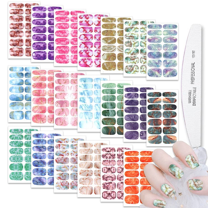 WOKOTO WOKOTO 20 Sheets Marble Nail Wraps Nail Polish Strips Nail Stickers Full Nail Wraps for Women with Nail File Gradient Blooming Nail Strips Real Nail Polish Gel Nail Strips Nails for Women Girls