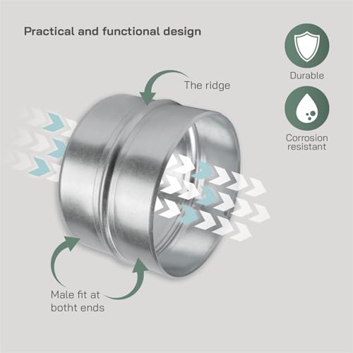 Vent Systems 6'' Inch Galvanized Steel Duct Connector - Round Ventilation Duct Extension - Metal Vent Coupler - Metal Hose Coupling - Galvanised Pipe Connector - Image 3