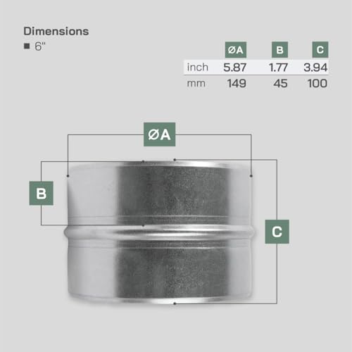 Vent Systems 6'' Inch Galvanized Steel Duct Connector - Round Ventilation Duct Extension - Metal Vent Coupler - Metal Hose Coupling - Galvanised Pipe Connector - Image 2