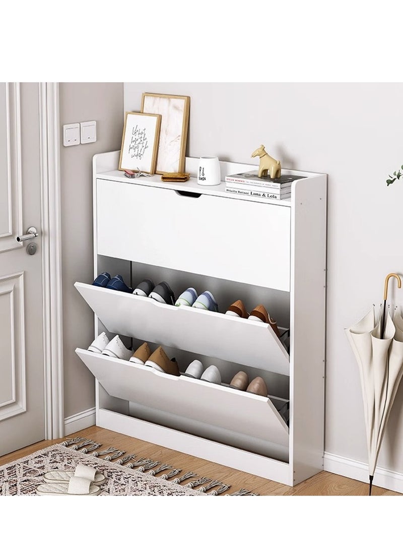 Golden Shoe Storage Cabinet with 3 Flip Drawers, Freestanding Organizer for Entryway, Narrow Shoe Rack Cabinet (white 78 * 17 * 110CM)  - Image 1