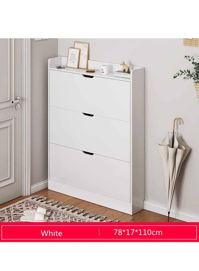 Golden Shoe Storage Cabinet with 3 Flip Drawers, Freestanding Organizer for Entryway, Narrow Shoe Rack Cabinet (white 78 * 17 * 110CM)  - Image 2
