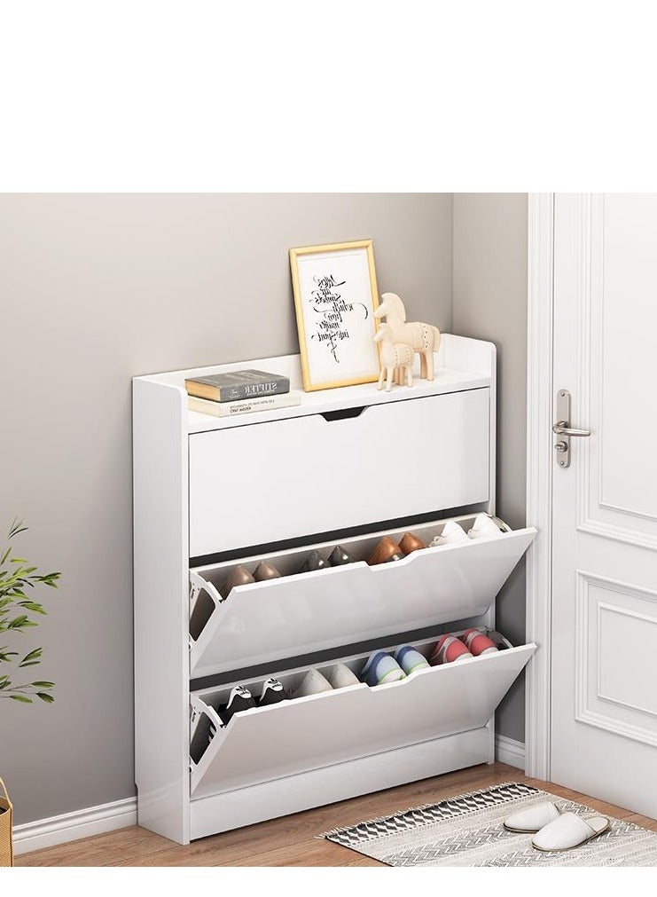 Golden Shoe Storage Cabinet with 3 Flip Drawers, Freestanding Organizer for Entryway, Narrow Shoe Rack Cabinet (white 78 * 17 * 110CM)  - Image 3