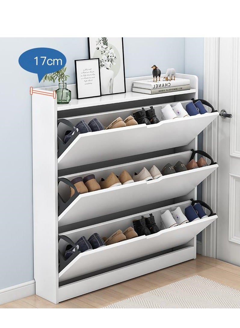 Golden Shoe Storage Cabinet with 3 Flip Drawers, Freestanding Organizer for Entryway, Narrow Shoe Rack Cabinet (white 78 * 17 * 110CM)  - Image 4