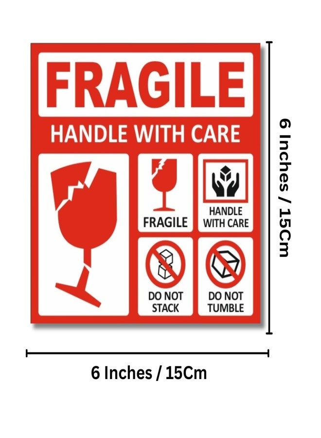 True-Ally ملصقات True-Ally الكبيرة القابلة للكسر - 150 × 150 مم (6 × 6 بوصة) ملصقات حمراء لاصقة قوية تحذيرية للتعامل بحذر لشحن وتعبئة البضائع ونقلها (لفة من قطعتين - 200 ملصق) - Image 5