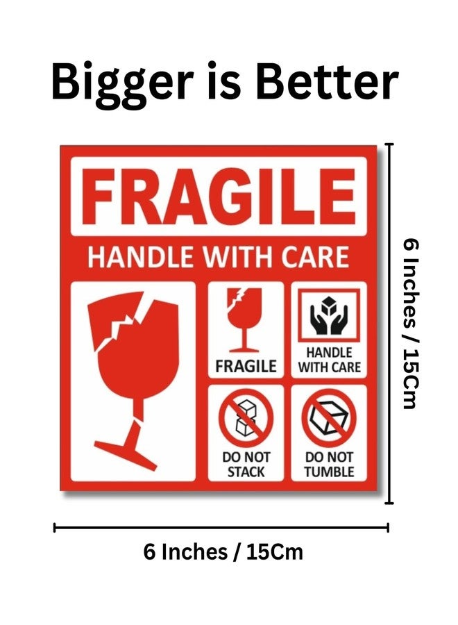 True-Ally ملصقات True-Ally الكبيرة القابلة للكسر - 150 × 150 مم (6 × 6 بوصة) ملصقات حمراء لاصقة قوية تحذيرية للتعامل بحذر لشحن وتعبئة البضائع ونقلها (لفة من قطعتين - 200 ملصق) - Image 2