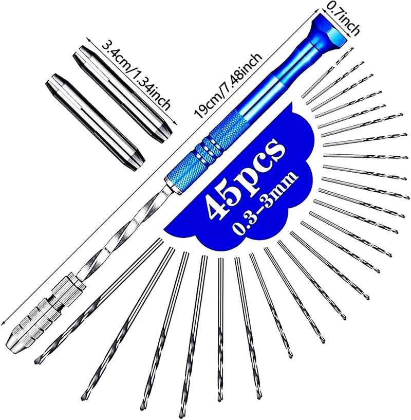 Mudder 46 Pieces Pin Vise Hand Drill Bits Set Include 1 Pin Vise Hand Drill 45 Mini Twist Drill Bit (0.3-3 mm) for DIY Wood Clay Resin Casting Molds Jewelry Pendant Making Supplies - Image 2