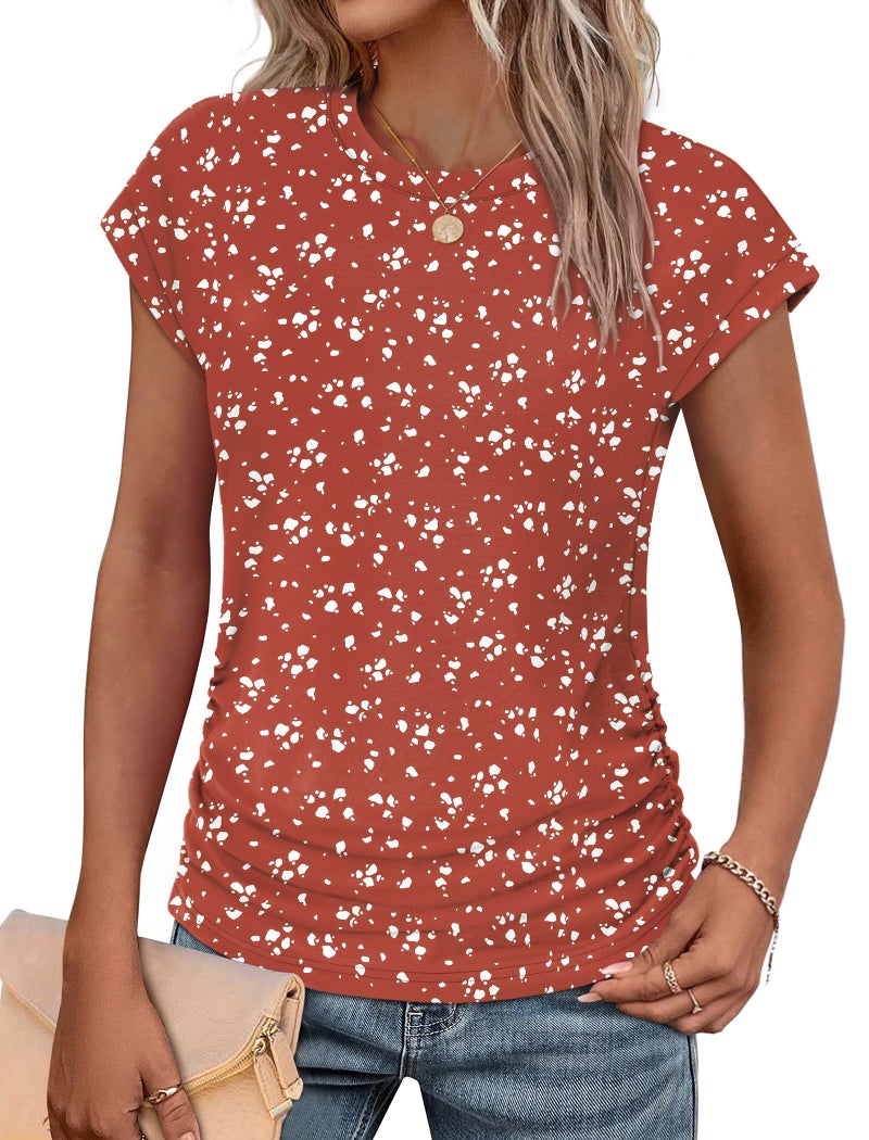 SAMPEEL Blouses for Women Dressy Summer Shirts Short Sleeve Tops Business Casual Outfits Vacation 2026 Red M - Image 1