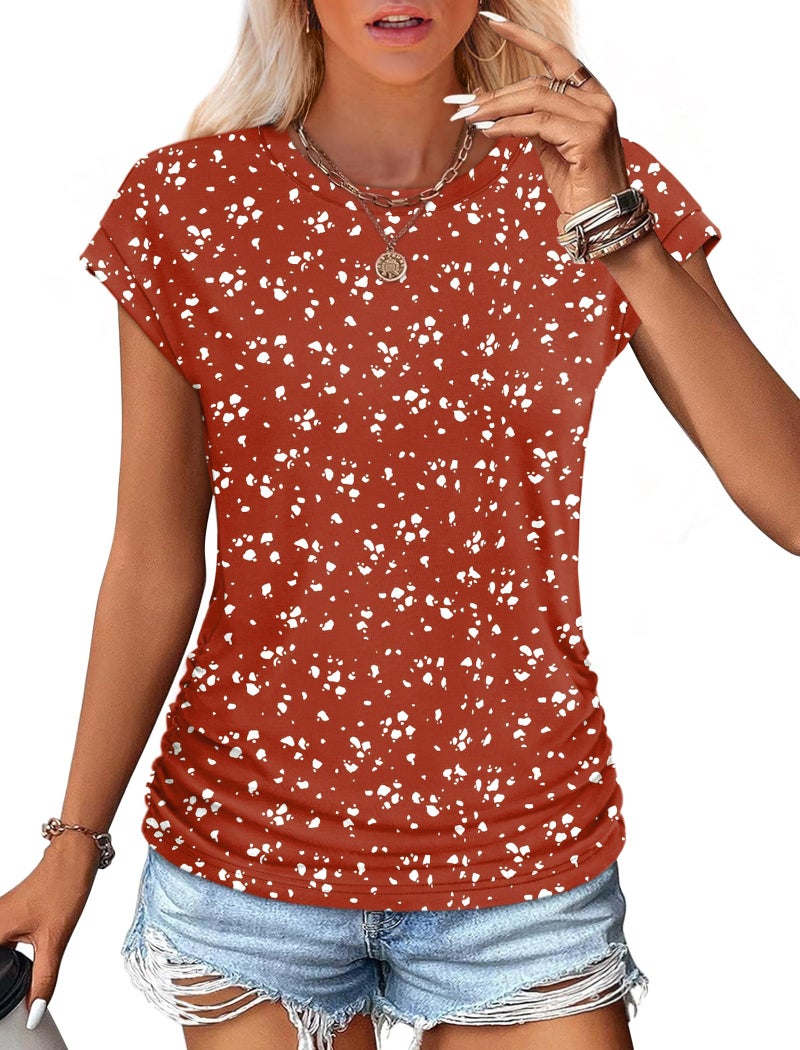 SAMPEEL Blouses for Women Dressy Summer Shirts Short Sleeve Tops Business Casual Outfits Vacation 2026 Red M - Image 2