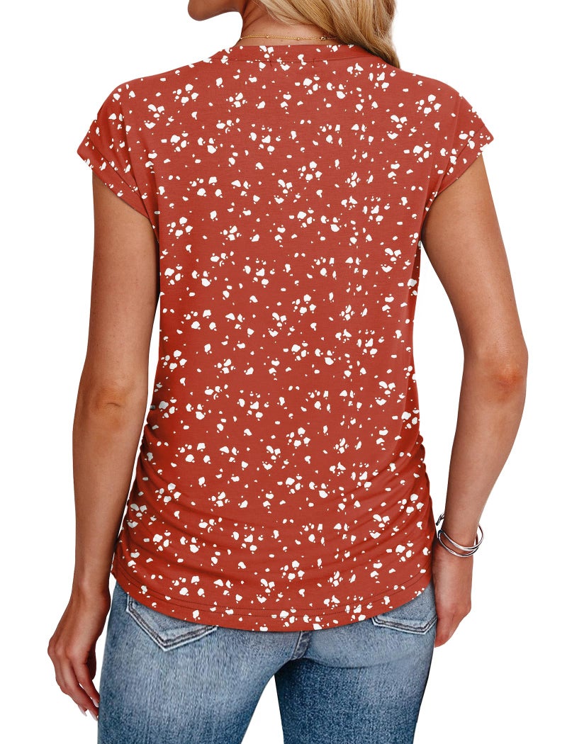 SAMPEEL Blouses for Women Dressy Summer Shirts Short Sleeve Tops Business Casual Outfits Vacation 2026 Red M - Image 5