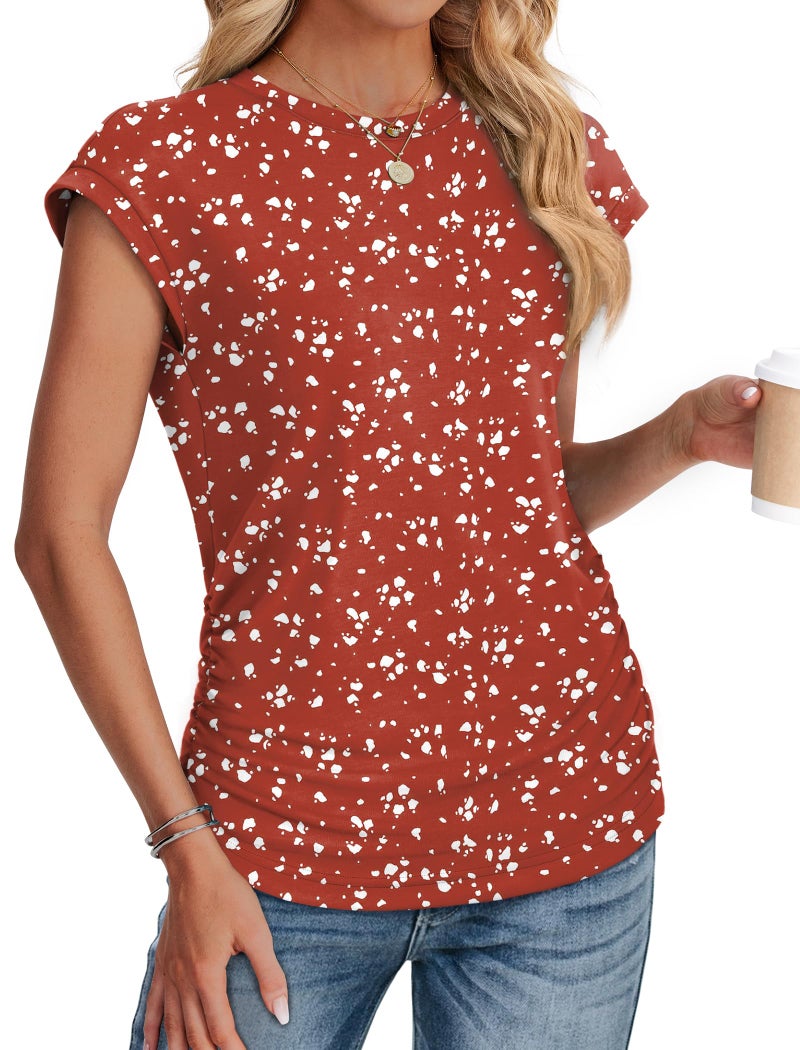 SAMPEEL Blouses for Women Dressy Summer Shirts Short Sleeve Tops Business Casual Outfits Vacation 2026 Red M - Image 3