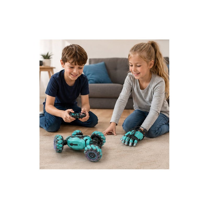 FZ Race Command | RC Stunt Car Toy with Gesture Control Glove and Remote Controller, Teal - Image 4