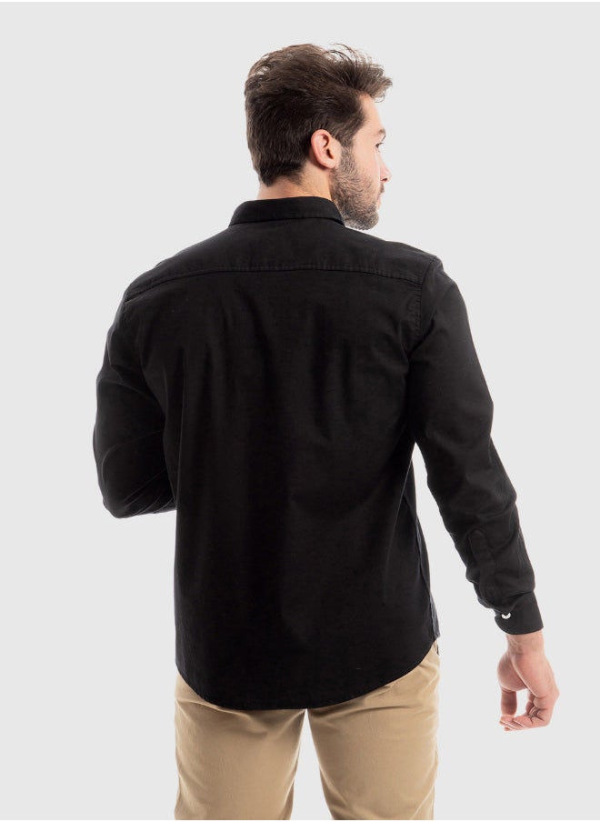 WHITE RABBIT - Turn Down Collar Long Sleeves Printed Shirt - Black - Image 1