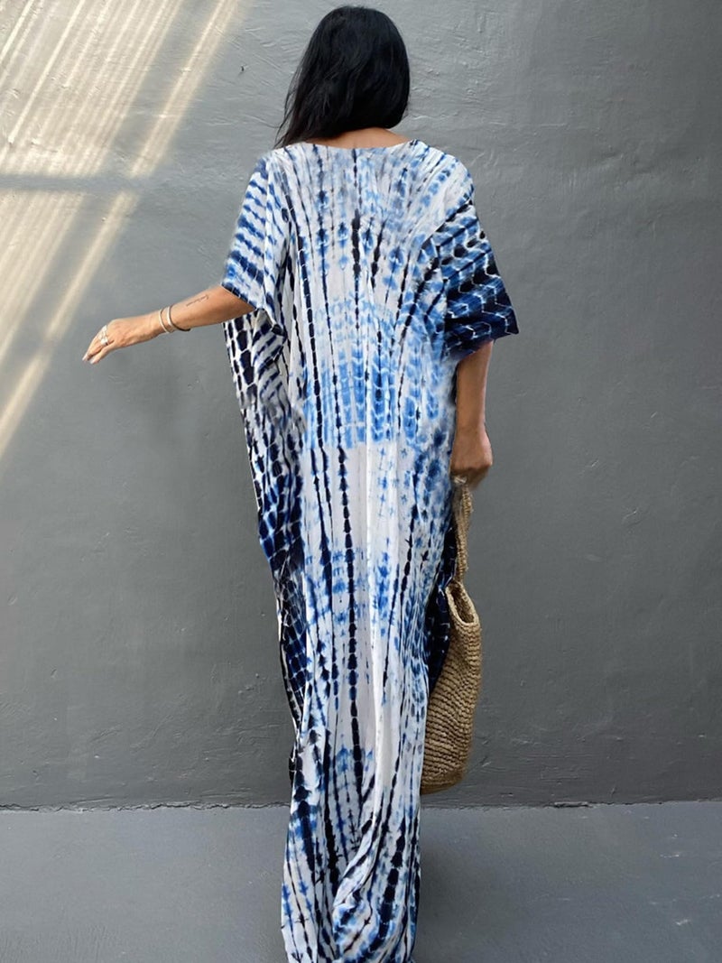 Moss Rose Women Summer Caftan Coverups Dress Kimono Beach Vacation Wear V Neck Print Maxi Boho Dress - Image 5
