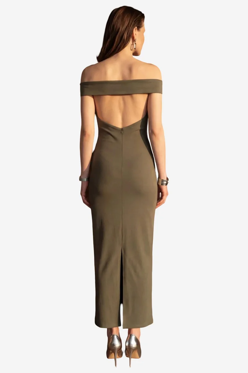 ماي فاشن MY FASHION Off Shoulder Bodycon Maxi Dress with Slit