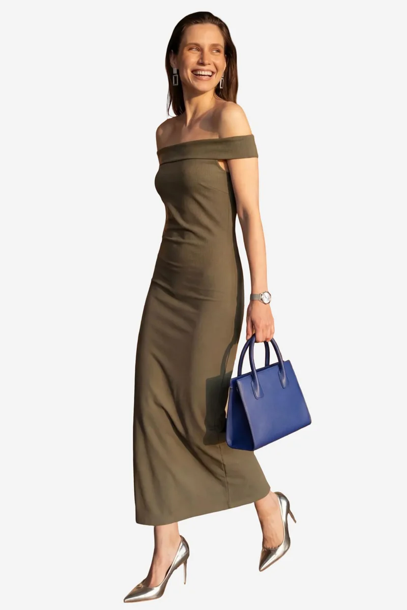 ماي فاشن MY FASHION Off Shoulder Bodycon Maxi Dress with Slit