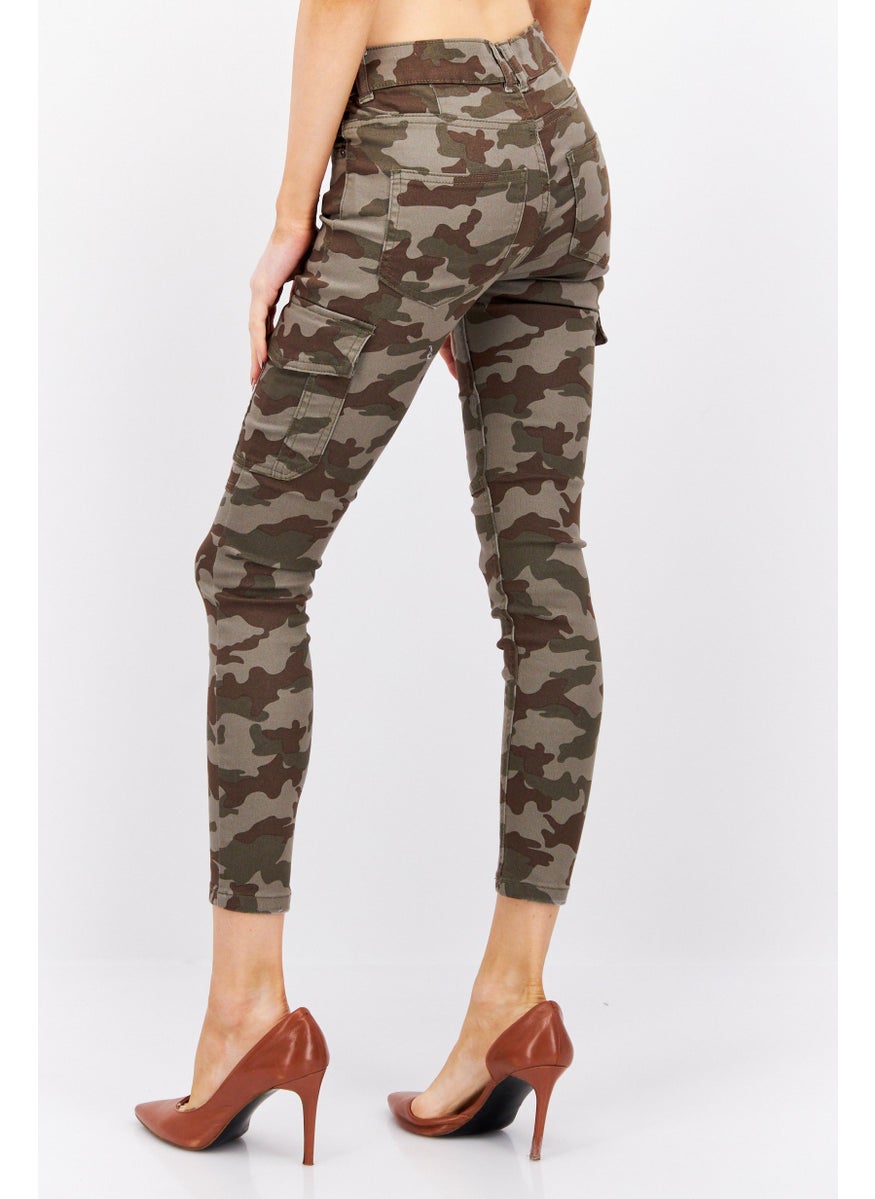 Don't Call Me Jennyfer - Women Skinny Fit Camouflage Cargo Pants, Olive Combo - Image 1