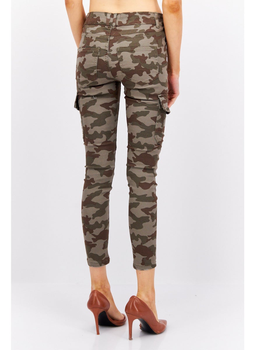 Don't Call Me Jennyfer - Women Skinny Fit Camouflage Cargo Pants, Olive Combo - Image 1