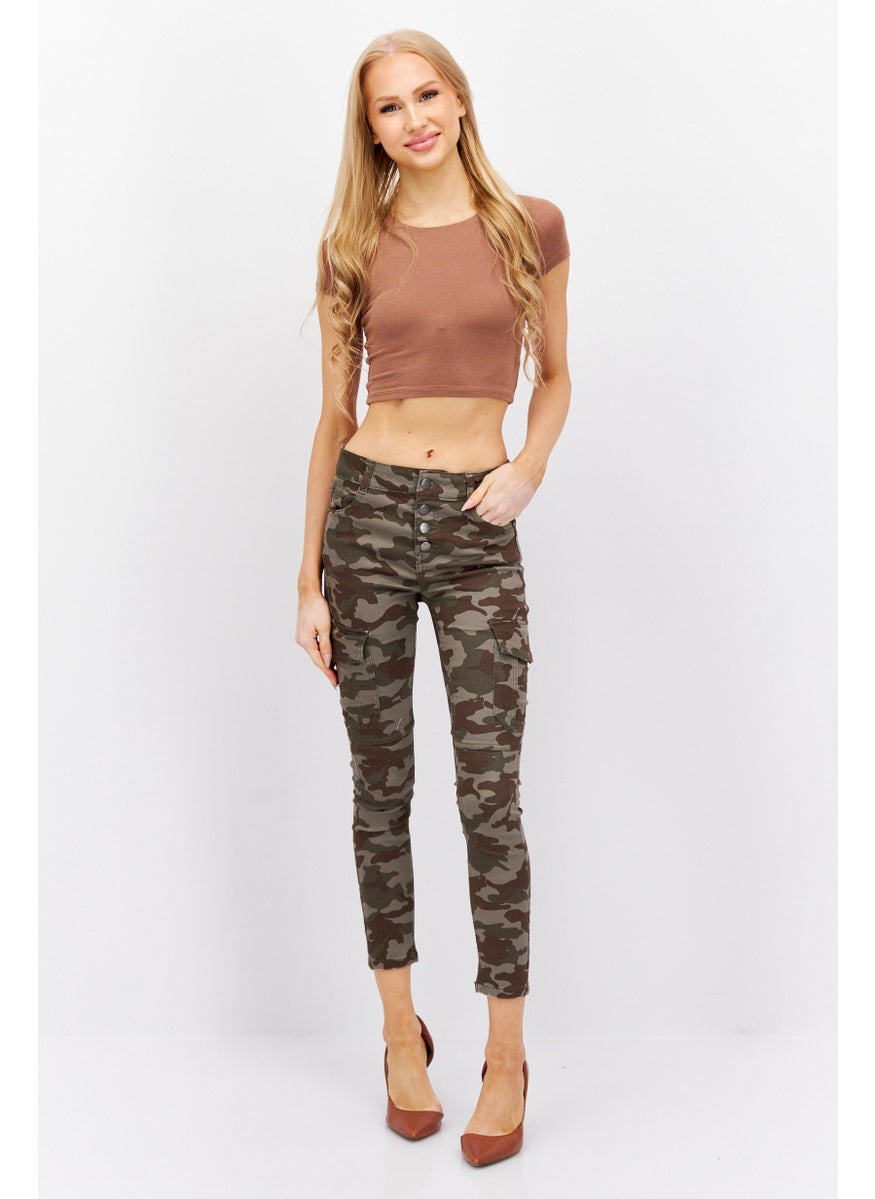 Don't Call Me Jennyfer - Women Skinny Fit Camouflage Cargo Pants, Olive Combo - Image 1