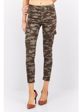 Women Skinny Fit Camouflage Cargo Pants, Olive Combo