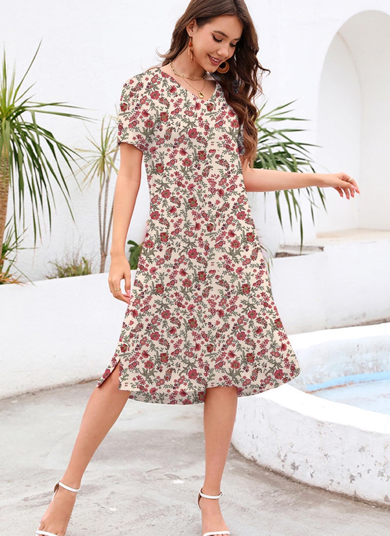 VOBCTY Women's Casual Short Sleeve Tshirt Dress Summer Side Split Loose V Neck Dresses(15B,X-Large) - Image 4