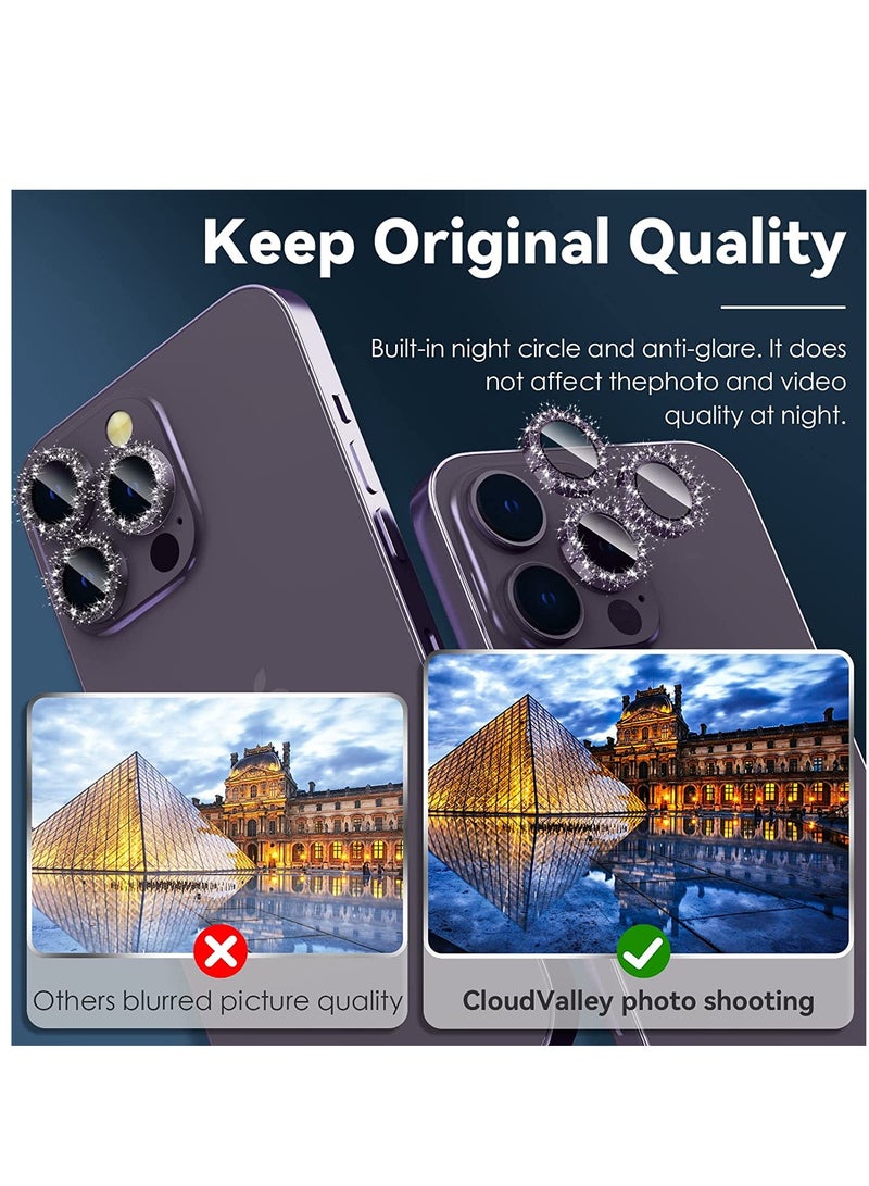 Camera Lens Protector for iPhone 14 Pro (6.1 inch) & iPhone 14 Pro Max (6.7 inch), 9H Tempered Glass Metal Ring Camera Cover Film [Case Friendly Anti-Scratch HD Clear], Glitter Colorful - Image 3