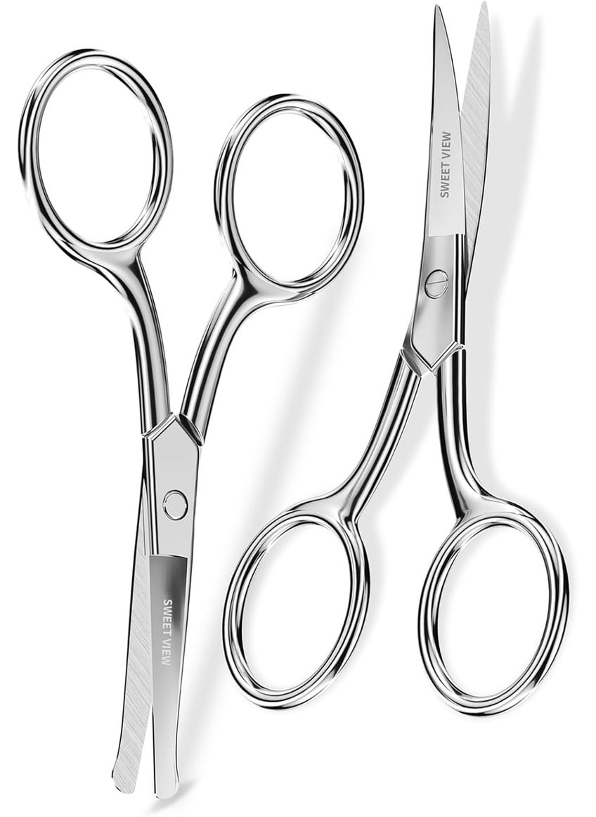 SWEET VIEW Eyebrow Scissors Curved and Rounded Small Grooming Scissors for Man and Woman Trimming Eyebrows, Nose, Mustache, Eyelashes, Ear Hairs, Nails and Cuticles. 