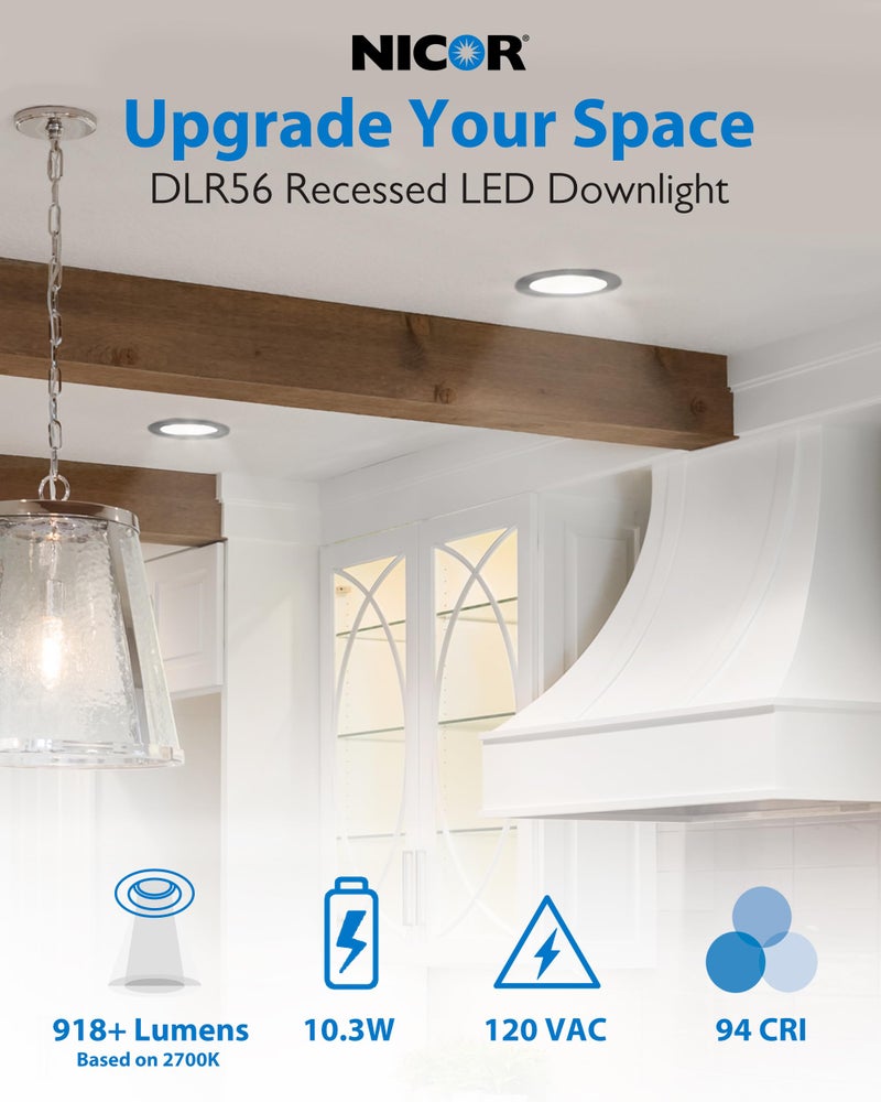 Nicor Recessed Ceiling Lights LED Downlight - Dimmable 5/6 inch LED Recessed Light Fixtures - Selectable CCT 2700K-5000K, 918 Lumens, 10.3W - DLR56 Retrofit Ceiling Light, White, 1-Pk by NICOR Lighting - Image 2