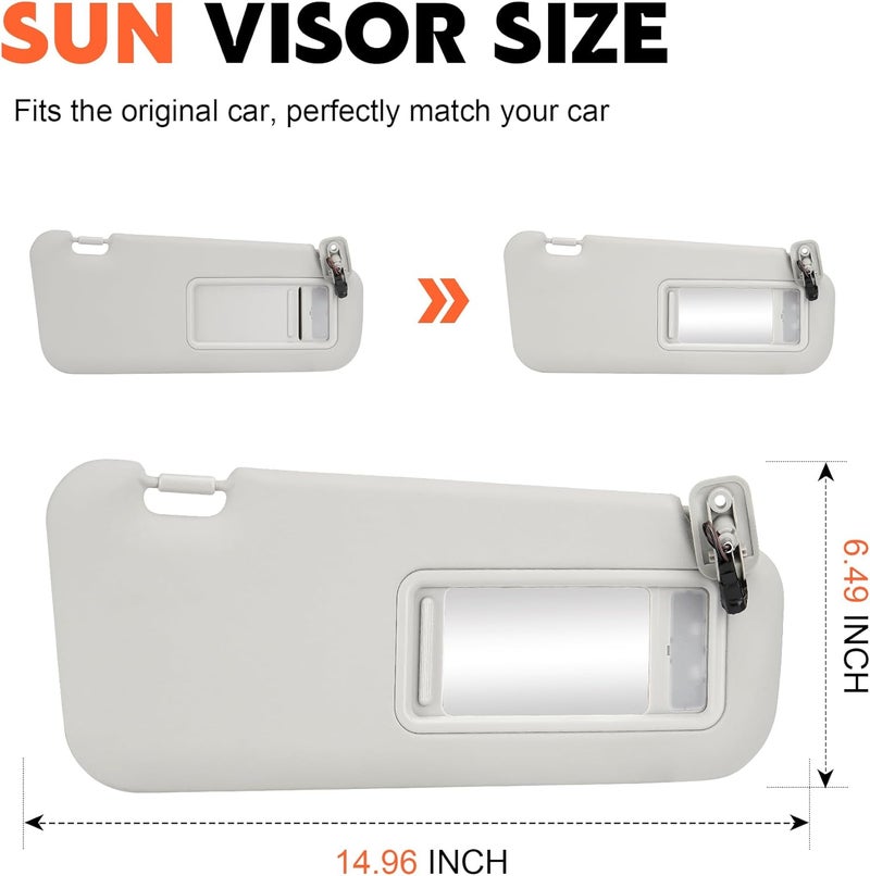 ILONPA Gray Passenger Right Side Sun Visor with Built-in Light - Image 2