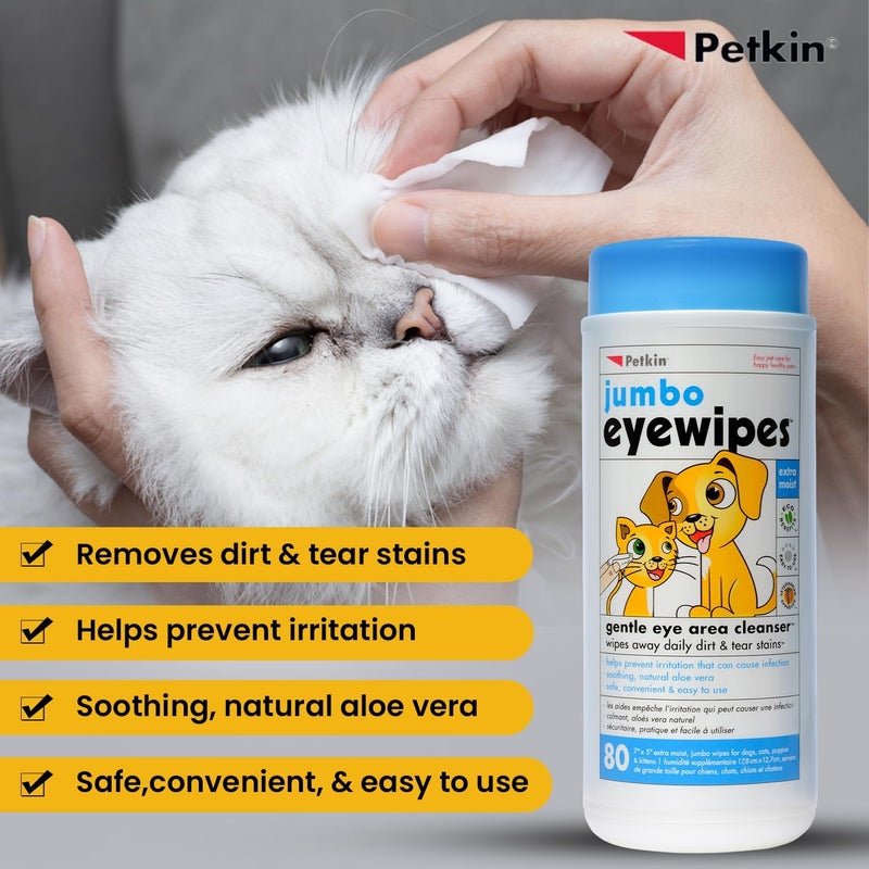 Petkin Jumbo Eyewipes - 80ct Dog Hygiene & Cat Hygiene Wipes - Image 4