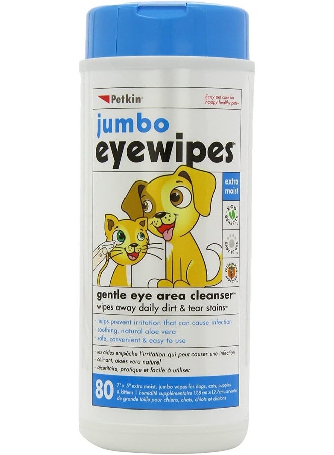Petkin Jumbo Eyewipes - 80ct Dog Hygiene & Cat Hygiene Wipes - Image 1