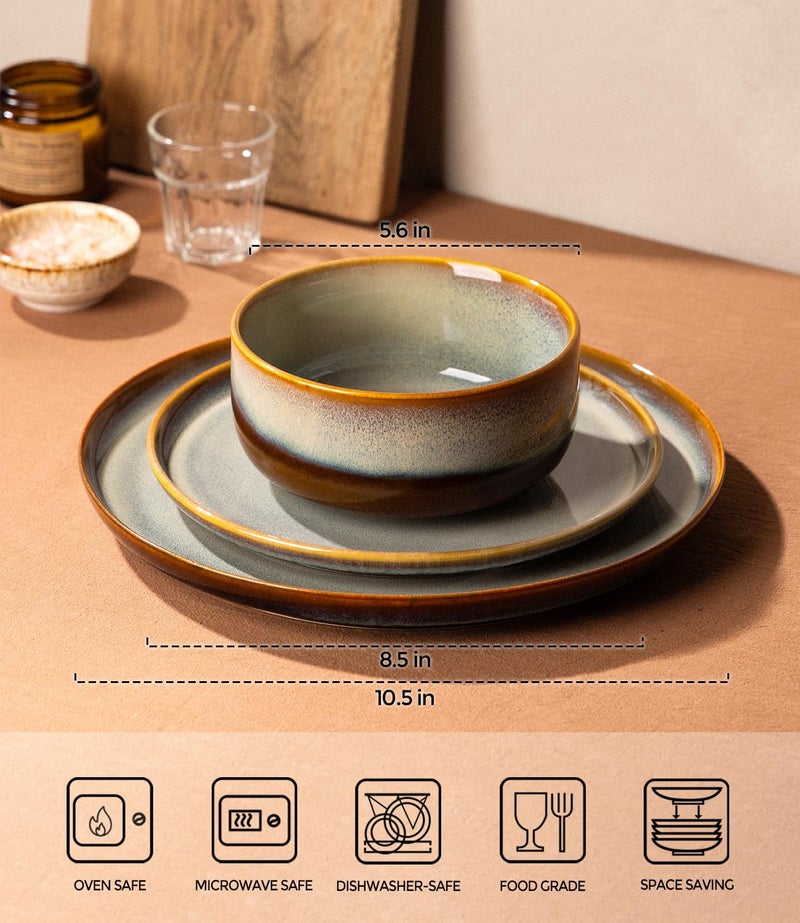 TheTerra Ceramic Dinnerware Sets for 4, 12 Pieces Handmade Reactive Glaze Plates and Bowls Set, Scratch Resistant Dish Set, Oven & Microwave & Dishwasher Safe, Dusk Blue - Image 2