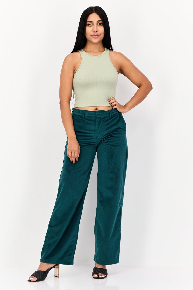 Levi's Women Baggy Fit Solid Wide Leg Pants, Green  - Image 4