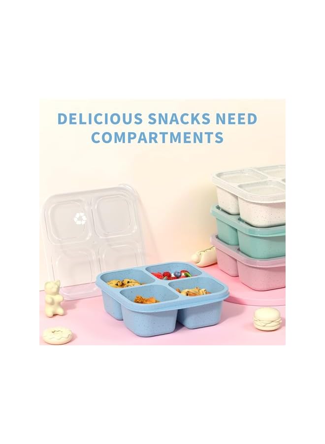 Green Tiger Lunch Box, 4 Pack Snack Box, Reusable Meal Prep Lunch Containers for Kids Adults, Food Storage for School Office, 4 Compartment Compact Stackable Wheat Bento Box (Green/Blue/Pink/Beige) - Image 5