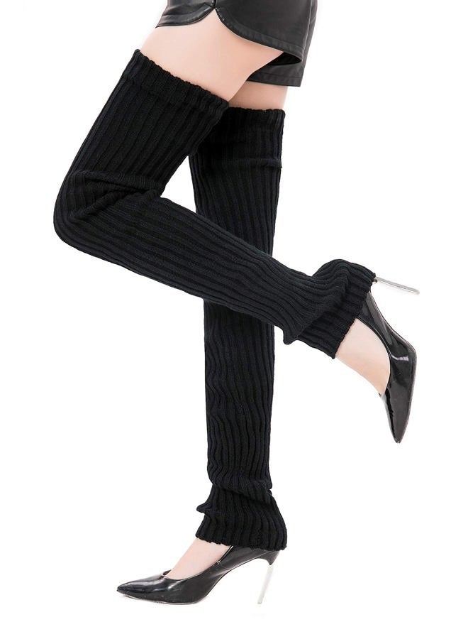 Leotruny Women's Winter Thick Knit Extra Long Thigh High Leg Warmers, C01-black, M - Image 3