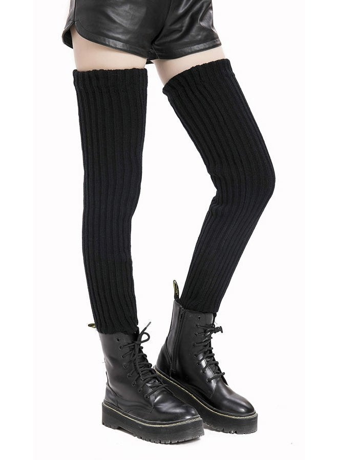 Leotruny Women's Winter Thick Knit Extra Long Thigh High Leg Warmers, C01-black, M - Image 2
