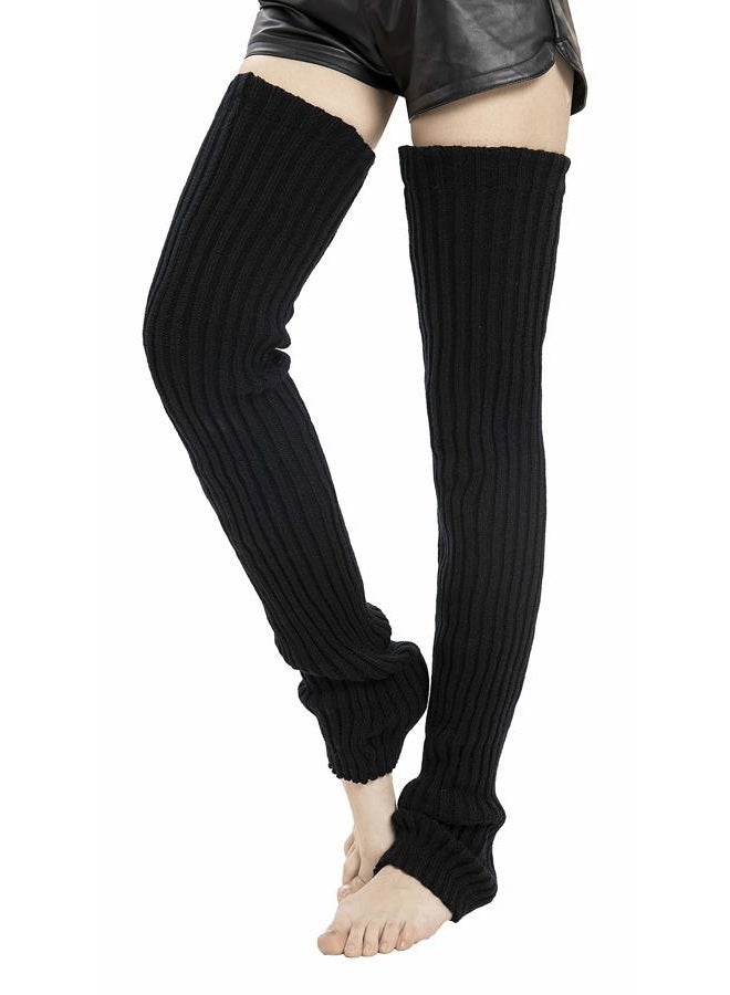Leotruny Women's Winter Thick Knit Extra Long Thigh High Leg Warmers, C01-black, M - Image 1