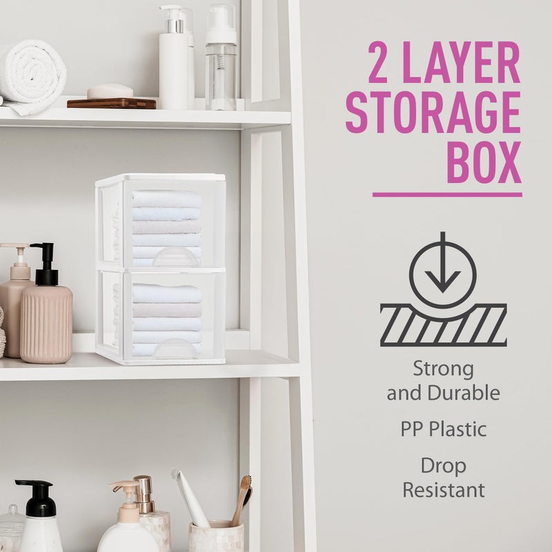 Tribello Plastic Small 2-Drawer Storage Organizer, Slim Narrow, White/Clear Crafts Drawers Storage Organizer (13"H x 10"D x 7"W) - Image 5