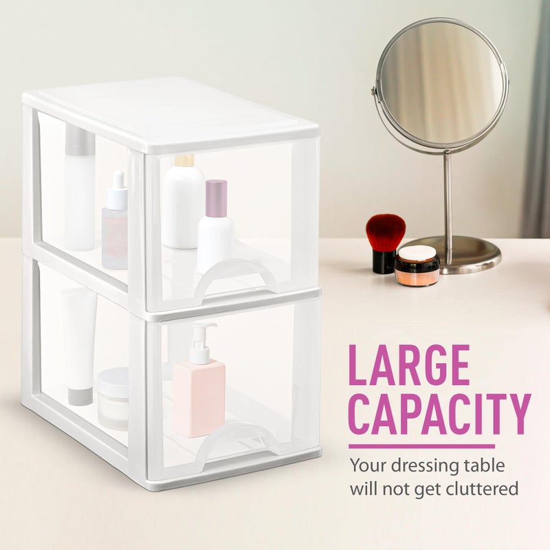 Tribello Plastic Small 2-Drawer Storage Organizer, Slim Narrow, White/Clear Crafts Drawers Storage Organizer (13"H x 10"D x 7"W) - Image 4