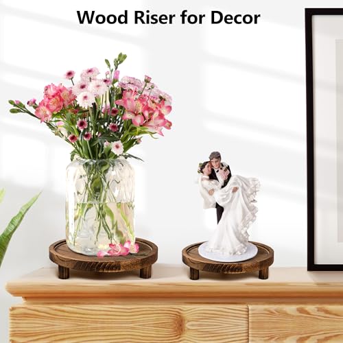 Lengba 3 Pcs Wooden Display Risers Round Wood Pedestal Stand Mini Plant Tray Stand, 10-6 Inch Rustic-style decorative shelf for Displaying Plants and Candles (Brown) - Image 4