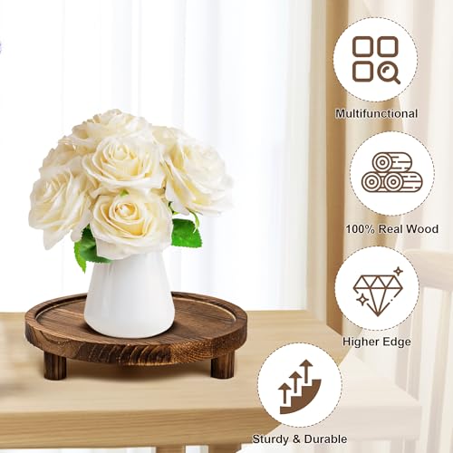 Lengba 3 Pcs Wooden Display Risers Round Wood Pedestal Stand Mini Plant Tray Stand, 10-6 Inch Rustic-style decorative shelf for Displaying Plants and Candles (Brown) - Image 5