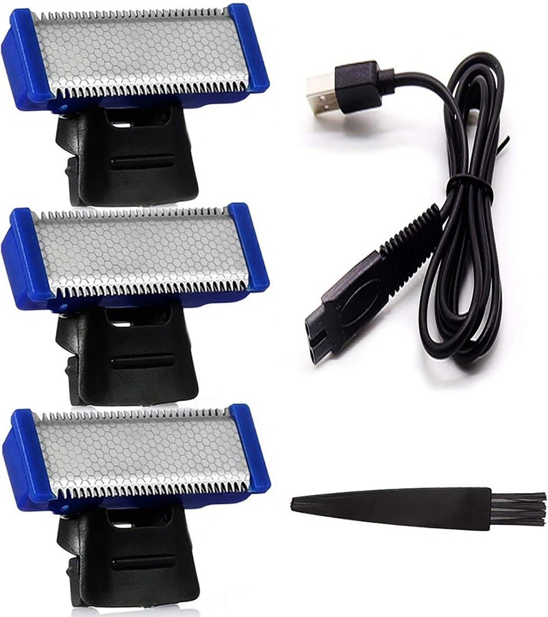 VINI Replacement Head for Old Version of Microtouch Solo Mens Shaver Electric Micro Trimmer (3 Razor Blade & 1 Clean Brush & 1 USB Charger Cable)