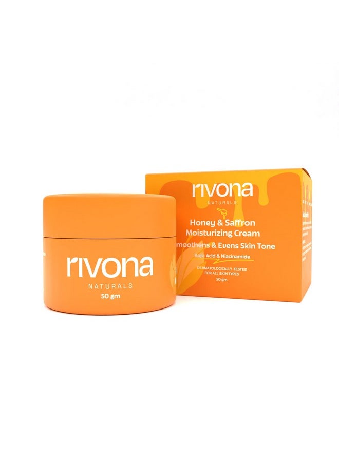 RIVONA NATURALS Rivona Naturals Honey & Saffron Face Cream | Brightening face cream with niacinamide and kojic | Glowing and Nourishing Skin | For Men,Women |Vegan,Dermatologically | 50 gm  - Image 1