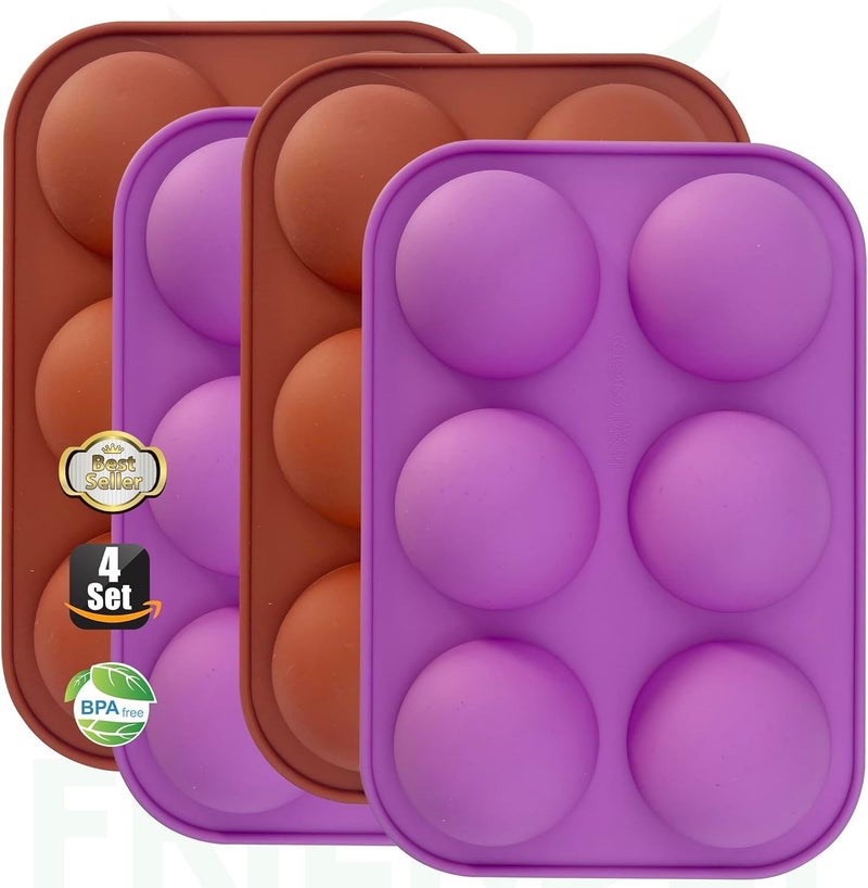 BAKERS 4U Silicone Baking Molds 6Cavity Semi Sphere 2 inch Diameter Set of 4 for Chocolate Cake Jelly Mousse - Image 1