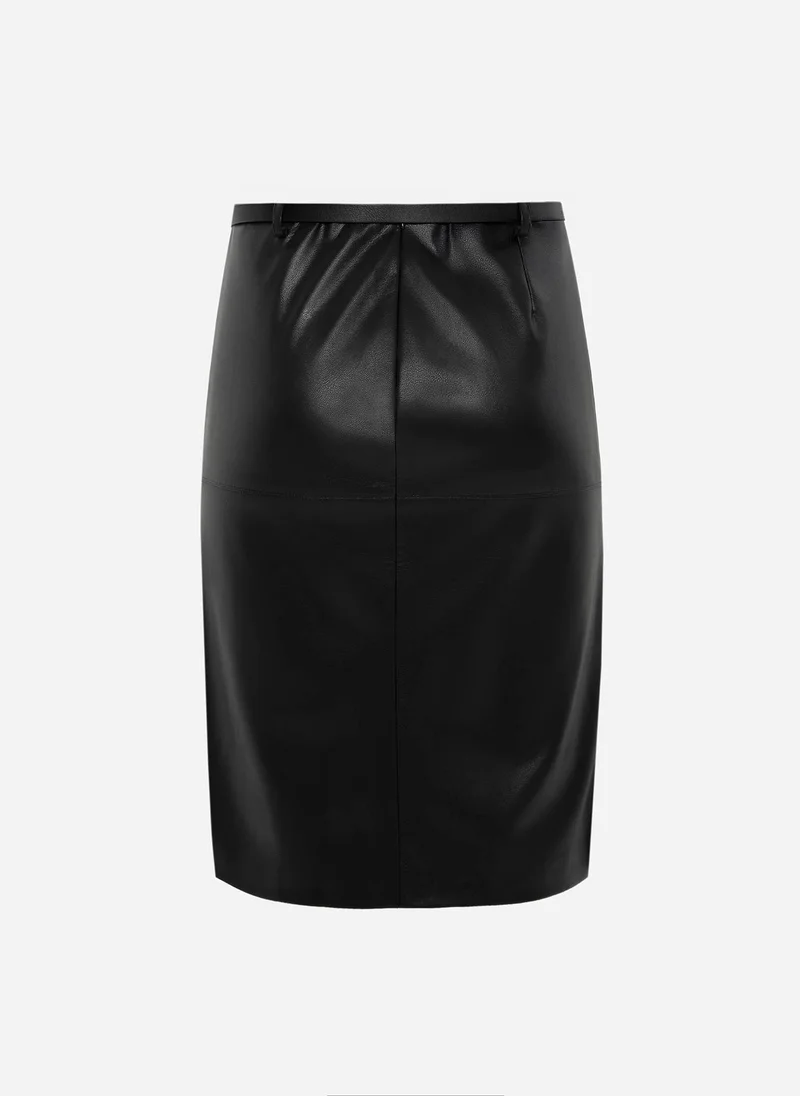 Lichi  Knee-length eco-leather skirt with a front slit and a belt for Women | Best Price UAE
