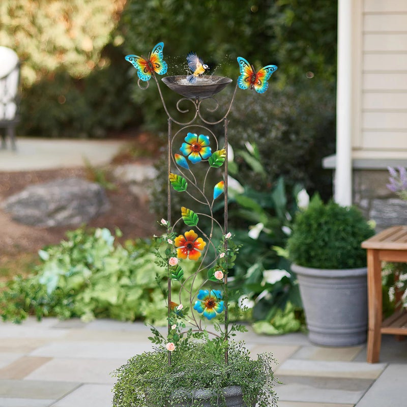 SUNNYPARK Bird Bath with Trellis Outdoor, Antique Garden Iron Plant Trellis with Decorative Floral-Butterflies Detachable Bird Bath Bowl Metal Potted Plants Support for Climbing Flowers - Image 5