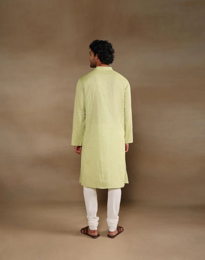 Fabindia  Green Cotton Chikankari Long Kurta for Men | Best Price UAE