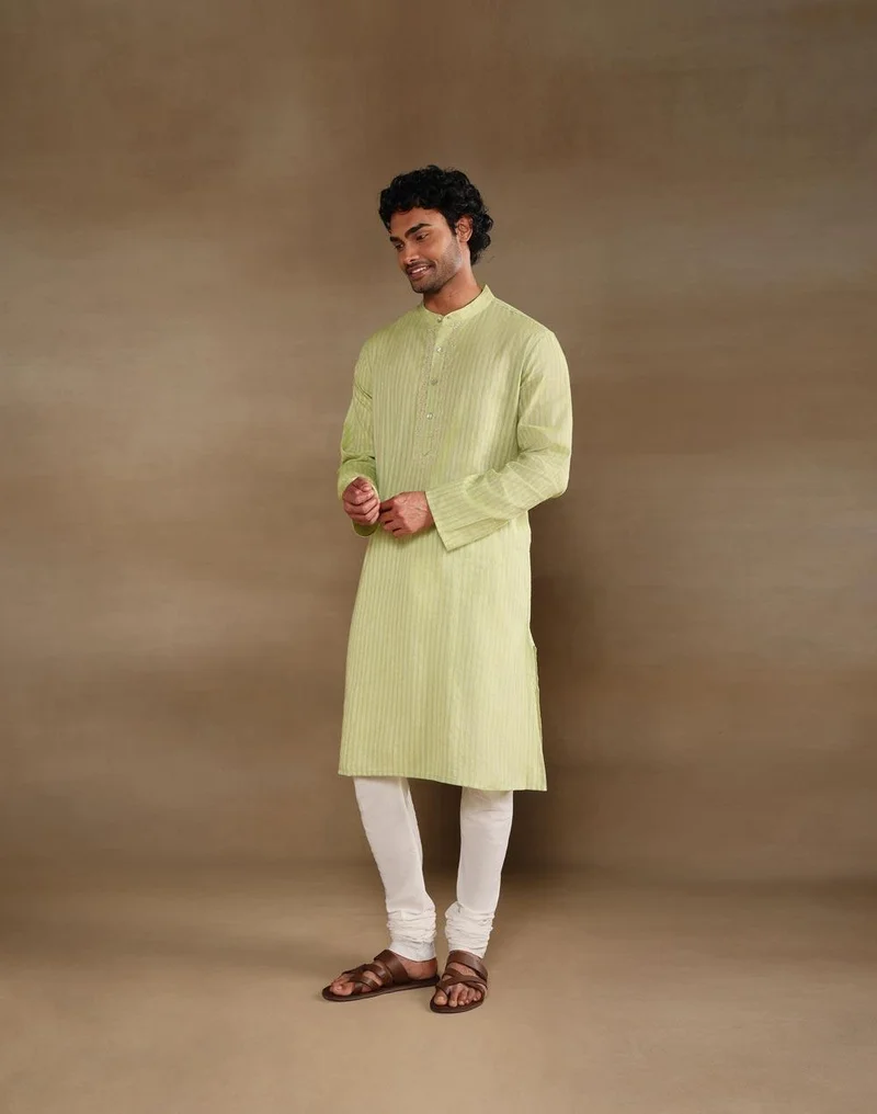 Fabindia  Green Cotton Chikankari Long Kurta for Men | Best Price UAE
