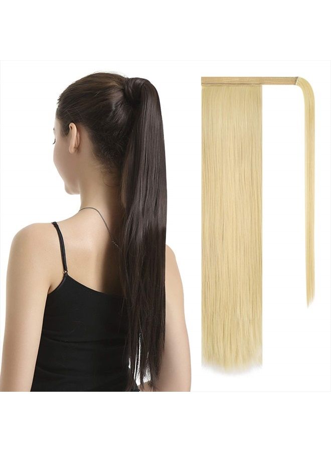 BARSDAR 26 inch Ponytail Extension Long Straight Wrap Around Clip in Synthetic Fiber Hair for Women - Bleach Blonde - Image 1